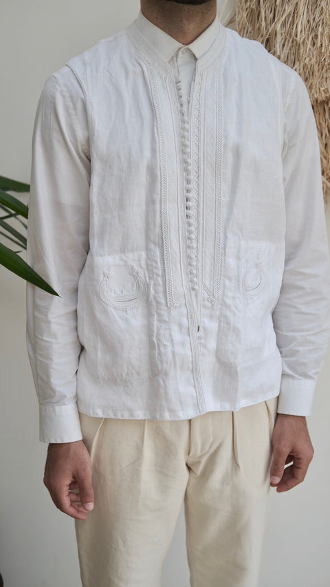 The Linen Jebba and Vest Set - Classic White