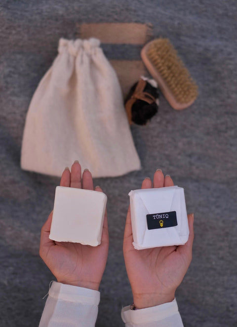 Handmade olive oil soap to hand-wash delicate wool items Wooden brush with natural bristles to de-pill and clean your garments Organic Incense to smoke over wool, protect it, and repel moths Short printed guide to Indigenous Wool Care